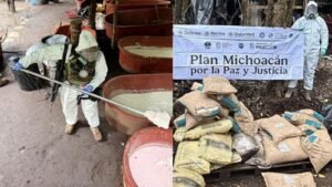 Golpe a narco: desmantelan laboratorio con 3.5 toneladas de metanfetamina en Michoacán